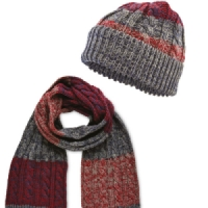 Aldi  Mens Burgundy Hat And Scarf