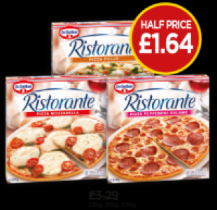 Budgens  Dr Oetker Ristorante Mozzarella Pizza, Pollo Pizza, Pepperon