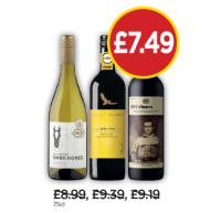 Budgens  Dark Horse Chardonnay, Wolf Blass Yellow Label Merlot, 19 Cr