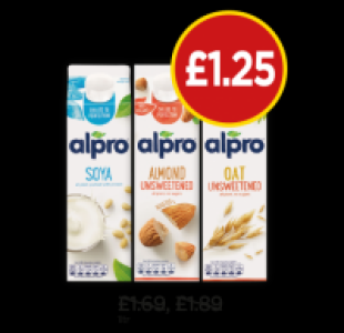 Alpro Soya Milk, Almond Milk Unsweetened, Oat Milk Unsweeten