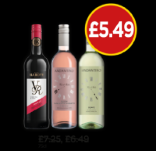 Budgens  Hardys VR Shiraz, Andantino Sangiovese Blush, Andantino Soa