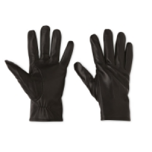 Mens Black Ribbed Leather Gloves