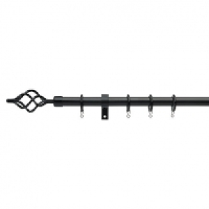 Universal Extendable Curtain Pole with Cage Finials - Black  £29.99