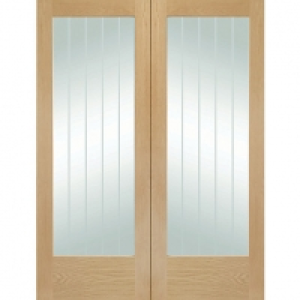 XL Suffolk Internal Oak Veneer Door Pair with Clear Etched G &pound;330.00