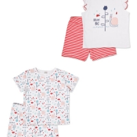 Aldi  White/Red Shorty Pyjamas 2 Pack