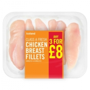 Iceland Class A Fresh Chicken Breast Fillets Skinless & Bone £3.00