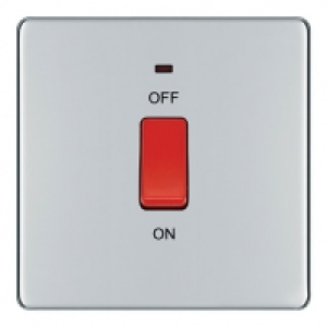 Wickes  Wickes 45A 1 Gang Cooker Switch Polished Chrome Screwless Fl