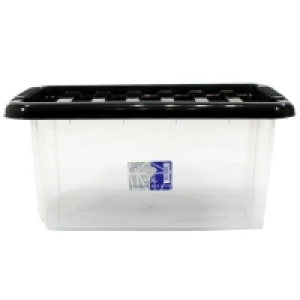 QDStores  14L TML Stacking Plastic Storage Box Clear & Black Clip Lid