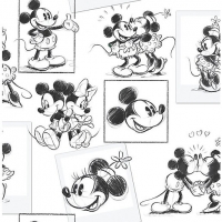 Wickes  Disney Mickey and Minnie Sketch Grey Wallpaper - 10m