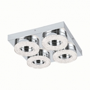 Eglo Fradelo LED Chrome & Crystal Square & Hoop Flush Ceilin £78.00