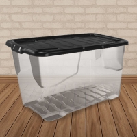 QDStores  100L Curve Extra Large Clear Stacking Box & Black Lid