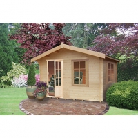 Wickes  Shire 12 x 8 ft Bucknells Log Cabin with Overhang with Assem