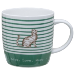 Partridges Kitchencraft KitchenCraft China Barrel Mug, 425ml, Stripe Cat