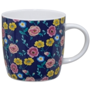 Partridges Kitchencraft KitchenCraft China Barrel Mug, 425ml, Navy Floral