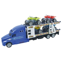 QDStores  Team Power Transporter Truck With 4 Quad Bikes Blue 30cm