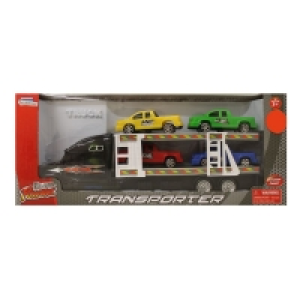 QDStores  Team Power Transporter Truck With 4 Trucks Black 30cm