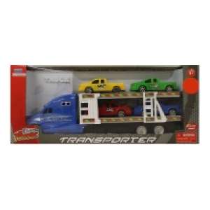 QDStores  Team Power Transporter Truck With 4 Trucks Blue 30cm