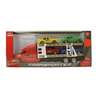 QDStores  Team Power Transporter Truck With 4 Trucks Red 30cm