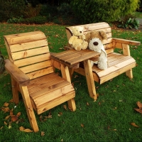 QDStores  Little Fellas 3 Seat Redwood Kids Bench & Chair Garden Furni