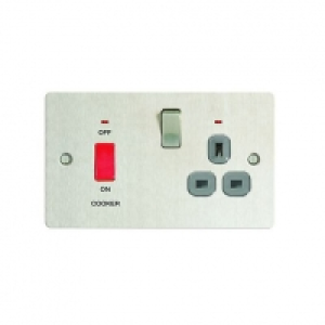 Wickes  Wickes 45A Cooker Switch & 13A Socket Brushed Steel Ultra Fl