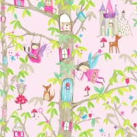 Wilko  Arthouse Woodland Fairies Pink Kids Wallpaper
