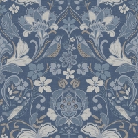 Wilko  Arthouse Wallpaper Folk Floral Denim Blue