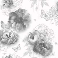 Wilko  Arthouse Flower Garden Mono Wallpaper