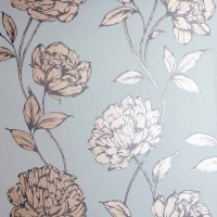 Wilko  Arthouse Opera Pretty Floral Metallic Wallpaper Soft Blue