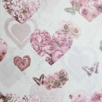 Wilko  Arthouse Floral Hearts Glitter Wallpaper Pink and White