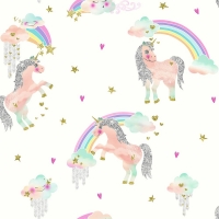 Wilko  Arthouse Rainbow Unicorn White Kids Wallpaper