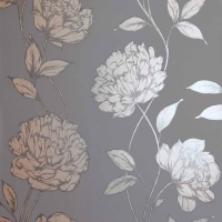 Wilko  Arthouse Opera Pretty Floral Metallic Wallpaper Charcoal Ros