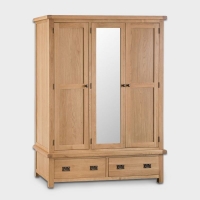 QDStores  Cotswold Wardrobe Oak 3 Door 2 Drawer With Mirror