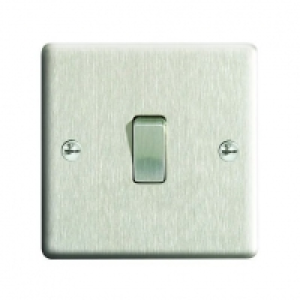 Wickes 10A Light Switch 1 Gang 2 Way Brushed Steel Raised Pl