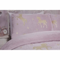 Wilko  Sleepdown Blush Fleece Unicorn Double Duvet Set