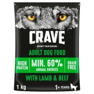 Wilko  Crave Natural Complete Dry Dog Food Lamb & Beef 1kg