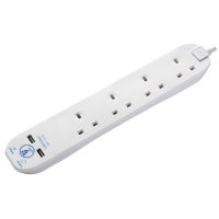 Wilko  Wilko 1m 4 Gang White Extension Lead with USB