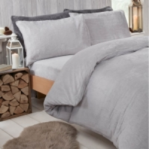 Teddy Fleece Duvet Set Grey Single £14.99