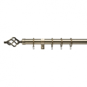 Universal Curtain Pole with Cage Finials - Antique Brass 28m