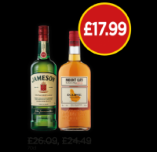 Budgens  Jameson Irish Whiskey, Mount Gay Barbados Eclipse Rum
