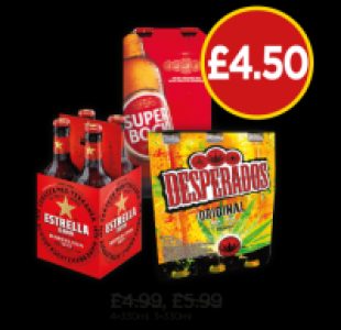 Budgens  Superbock, Estrella Damm, Desperados