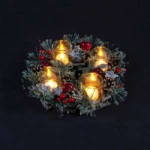 QDStores  Pinecone Artificial Wreath Tea Light Holder - Red Fruits
