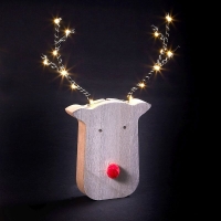 QDStores  14 LED White Light Up Rudolph Wooden & Metal Face 19cm