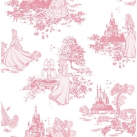 Wickes  DIsney Princess Toile Pink/Cream Decorative Wallpaper - 10m