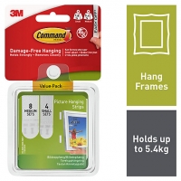 Wickes  Command Picture Hanging Strips - White Pack of 4 Small & 8 M