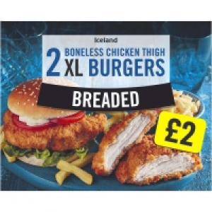 Iceland  Iceland 2 Breaded Boneless Chicken Thigh XL Burgers 300g