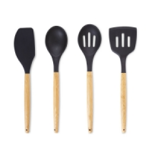 Aldi  Black Wooden Kitchen Utensils 4 Pack