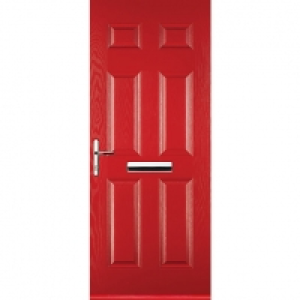 Wickes  Euramax 6 Panel Red Right Hand Composite Door 840mm x 2100mm