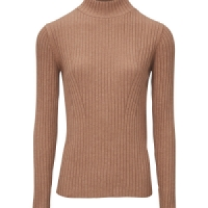 Ladies Brown Stand Up Collar Jumper
