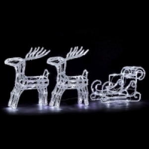 QDStores  96 LED Ice White Outdoor Two Reindeer & Sledge Decoration Ma