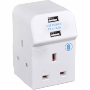 Wilko  Masterplug 13A 3 Socket Fused Adaptor with 2 USB Charging Po